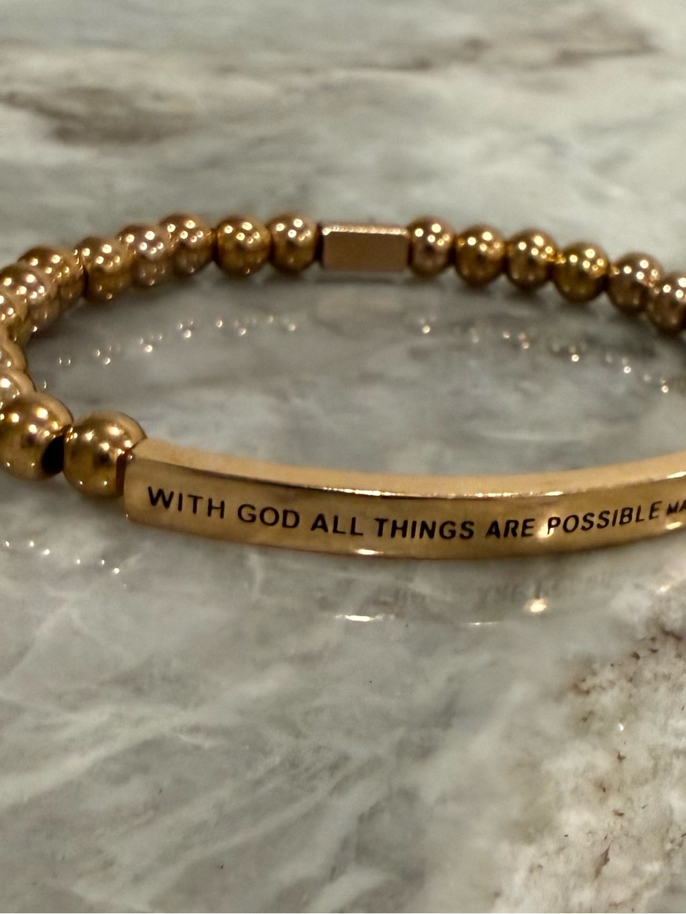 Inspirational Gold Beaded Bracelet — "With God All Things Are Possible"